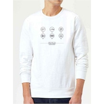 Pink Floyd Baskılı Beyaz Erkek Örme Sweatshirt