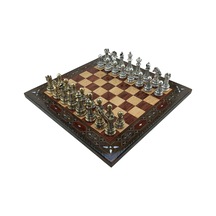 Gifthome Premium Battal Boy Metal İşlemeli Klasik Satranç Takımı Ve El Yapımı Düz Masif Ahşap Satranç Tahtası