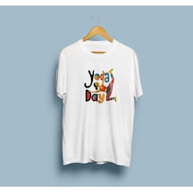 Oversize Yoga Günü Taarım Unisex T-shirt Beyaz