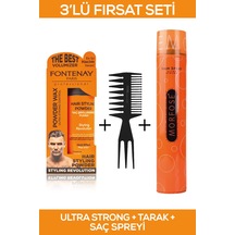 Fontenay Saç Şekillendirici Pudra Toz Wax Ultra Strong Turuncu + Şekil Tarağı + Saç Spreyi 3'lü Set