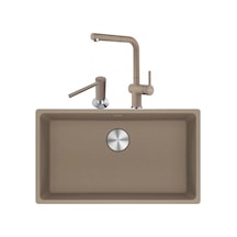 Franke Maris Mrg 210/110-72 Oyster Granit Eviye + Active Plus Doccia 2.0 Armatür + Comfort Sıvı Sabunluk Üçlü Set Oyster Siyah