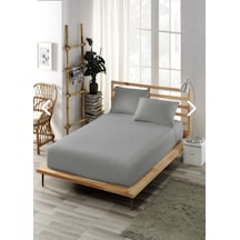 Düz Gri Tek Kişilik Fitted Lastikli Çarşaf Seti %100 Pamuklu