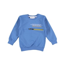 İrem Çocuk Giyim Erkek Çocuk Looking Yazı Desenli Fermuar Cep Detaylı Mavi Renk Sweatshirt Mavi