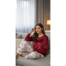 Flz Bordo Kadın Ucu Dantelli Pijama Takım