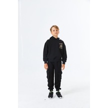 Serbend (Sge-1340) Serbend Kıds Baskılı Erkek Çocuk Kapüşonlu Sweatshırt Siyah 9 - 10 Yaş 9 - 10 Yaş