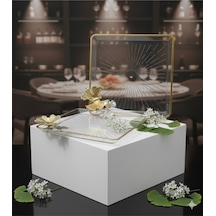 Çnr Home Collection Paşabahçe Taşli Kelebekli Kare Madlen Sunum Servis Tabaği 2 ' Li Gold