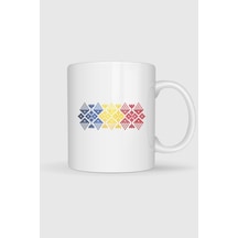 Romanian Flag Of Romania Folklore Pattern Tasarımlı Kupa Bardak Beyaz