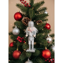 Kurşun Asker 13cm Simli Gri Üniformalı Davullu Yılbaşı Süsü