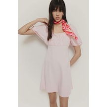 DeFacto Kare Yaka Keten Karışımlı Kısa Kollu Midi Yazlık Elbise E0896AX25SMPN648