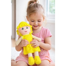 Kız Oyuncak Bebek Elbiseli Oyuncak Bez Bebek 60 Cm Bez Bebek Özel Yapım Premium Sarı Bebek 001