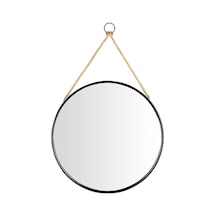 Ahşap Çerçeve Boyalı İpli Ayna Siyah Q 60 Cm