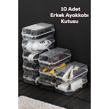 Porsima 3207 10 Adet Erkek Ayakkabı Saklama Kutusu - Şeffaf Pratik Ayakkabı Kabı Düzenleyici Saklama Seti ŞEFFAF