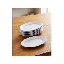 4 Adet Kırılmaz Melamin Oval Kayık Tabak Orta Salata Tabağı 30 X 19 Cm - Beyaz Beyaz