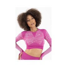 Maraton Active Slimfit Kadın Bisiklet Yaka Uzun Kol Fitness Orkide Crop Top 816013 Pembe