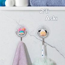 Porsima 085 2 Adet Figür Desenli Yapışkanlı Banyo Mutfak Askısı Renkli