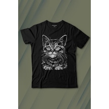Siyah Kedi Black Cat Çizim Baskılı Tişört Çocuk T-shirt 001