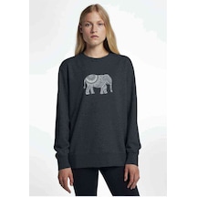 Mandala Fil Moi Baskılı Füme Antrasit Kadın Sweatshirt