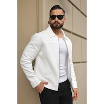 Premium Dokulu Kumaş Mevsimlik Ceket Beyaz