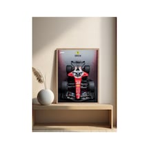 F1 Ferrari Doğal Ahşap Çerçeveli Tek Parça Dekoratif Tablo Çok Renkli - 842070982 Çok Renkli