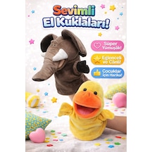 2 Li Fil Ve Ördek Peluş El Kuklası Seti Ağzı Hareket Eden Eğitici Kuklalar Çok Renkli