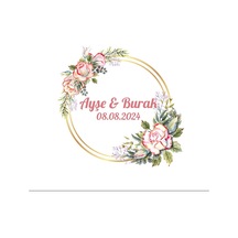 Çam Yapraklı Ve Çiçekli Kare Etiket Kına Nişan Düğün 3x3 Cm Özel Etiket / 50 Adet Sticker Beyaz
