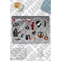 Gitar Temalı Sticker Etiket Seti - Guitar Sticker - Laptop Notebook Telefon Abanoz