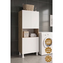 Teta Home Kirli Çamaşır Sepetli Banyo Kiler Çok Amaçlı Dolap Atlantik Çam - Beyaz
