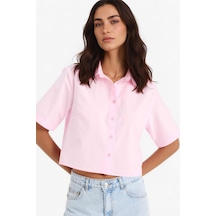 Defacto Regular Fit Gömlek Yaka Poplin Kısa Kollu Gömlek F8580ax25smpn205 Pembe