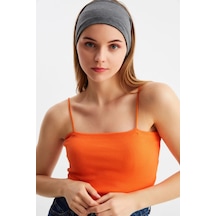 Kadın Çift Taraflı Kullanım Alternatifli Pamuklu Penye Kaymaz Hafif Spor Saç Bandı Bandana - Tek Ebat / Füme Füme