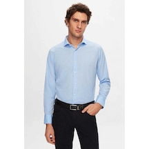 Dormen Classics Slim Fit Dar Kesim Klasik Yaka Cepsiz Erkek Gömlek Buz Mavi