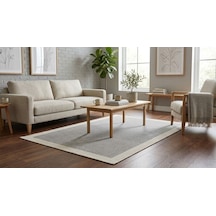 Derin Sisal Krem Çerçeveli Gri Zemin Jüt Sisal Dekoratif Kaymaz Taban Yıkanabilir Halı St07-979 Renkli