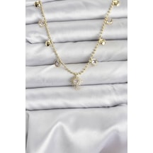 Zirkon Taşlı Kutup Yıldızı Model Pirinç Gold Renk Kadın Kolye Altın