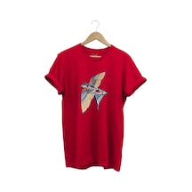 Kırlangıç Kuşu Dekoratif Baskılı %100 Pamuk Regular Fit Unisex T-shirt Kırmızı
