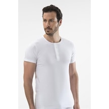 Cacharel 1308 Düğmeli Kısa Kollu Erkek T-shirt - Beyaz Beyaz