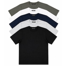 Classics Men  Relaxed Fit Basic Kısa Kol Tişört 5'li Siyah-laci-beyaz-gri-haki Karışık-Çok Renkli