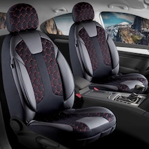 Toyota Corolla E210 2019-2024 İle Uyumlu Lüx Deri Detaylı Oto Koltuk Kılıfı Ön Arka Takım Cyrus Siyah Kırmızı Genel