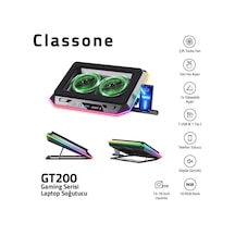 Classone Gaming Gt200 Laptop Soğutucu Notebook Stand, 3000 Rpm,10 Rgb Işık Kontrolü, 15.6-17 İnch, Hız Kontrolü, 2 Büyük Fan,telefon Standı, 1 Type-c Usb,1 Usb