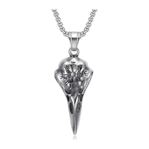 Odin Raven Vegvisir Viking İşlemeli Kuzgun Kafatası Gotik Paslanm Çok Renkli