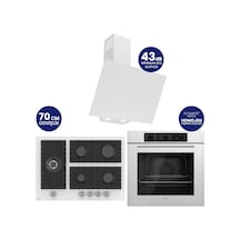 Flowart Turbolu Silenart QBL62CB - BL136 - D078SA Beyaz Cam Ankastre Set