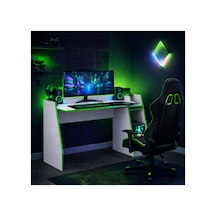 Livan Oyuncu Masası Gaming Bilgisayar Masası Geniş Çalışma Alanlı Modern Pc Ve Çalışma Masası Beyaz Yeşil