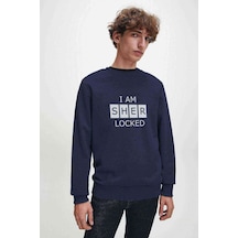 Sherlock Holmes Decal Sticker Baskılı Indigo Erkek Sweatshirt