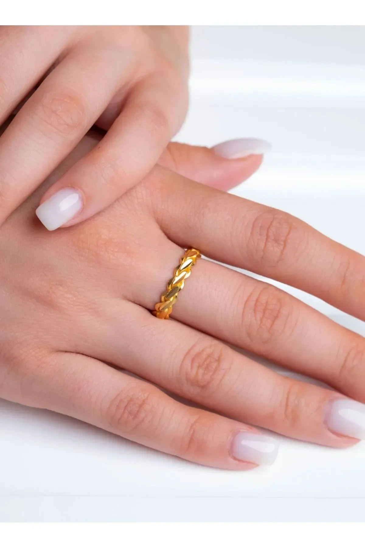 22 Ayar Altın Kaplama Burma Model Yüzük 0258 Altın