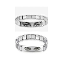 Kişiye Özel Göz Resim Baskılı İtalyan Charm Plakalı Unisex Çelik Bileklik Scb93g Gri