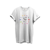 Fitness Time Spor Ve Yoga Figürlü Renkli Tasarımlı %100 Pamuk Regular Fit Unisex T-shirt Beyaz