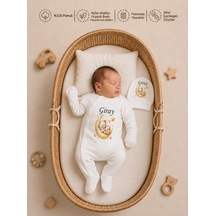 Pia Baby İsme Özel Erkek Bebek Tulum %100 Pamuk Organik Baskılı İsimli Bebek Tulumu 1064tyx Ekru
