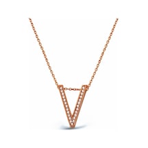 925 Ayar Gümüş Rose V Harfi Kolye - 23091501 Rose Gold