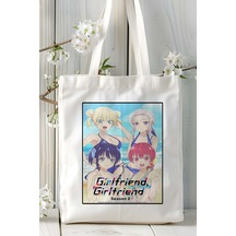 Art Hediye Girlfriend, Girlfriend Kanojo Mo Kanojo Baskılı Bez Omuz Çantası Kişiye Özel Model 1 Çok Renkli