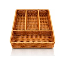 Çekmece İçi Kaşıklık Hasır Görünümlü Rattan 4 Bölmeli Çatallık Bıçaklık, Düzenleyici Organizer, Mutfak Tezgah Üstü Kaşık Düzenleme Kutusu Çok Renkli