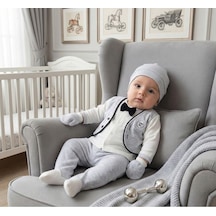Zeynuko Erkek Bebek Papyonlu Little Man 5'li Yenidoğan Hastane Çıkışı Zıbın Seti gri