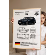 Bmw X5 Tablo - Teknik Özellikli Alman Lüks Suv Poster - Çerçeveli Duvar Dekoru - Araba Blueprint Kayın